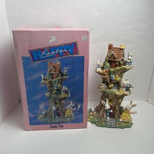 Happy Easter Tree by Jaimy Tabletop Decor Bunny House Eggs Birds Squirrel Spring